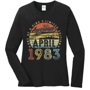 40th Birthday Gift Awesome Since April 1983 40 Year Old Ladies Long Sleeve Shirt