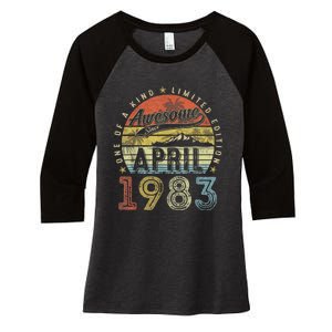 40th Birthday Gift Awesome Since April 1983 40 Year Old Women's Tri-Blend 3/4-Sleeve Raglan Shirt