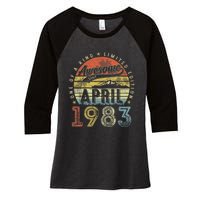 40th Birthday Gift Awesome Since April 1983 40 Year Old Women's Tri-Blend 3/4-Sleeve Raglan Shirt