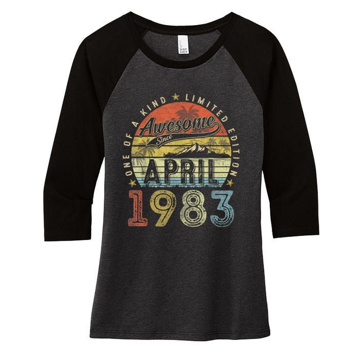 40th Birthday Gift Awesome Since April 1983 40 Year Old Women's Tri-Blend 3/4-Sleeve Raglan Shirt