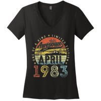 40th Birthday Gift Awesome Since April 1983 40 Year Old Women's V-Neck T-Shirt