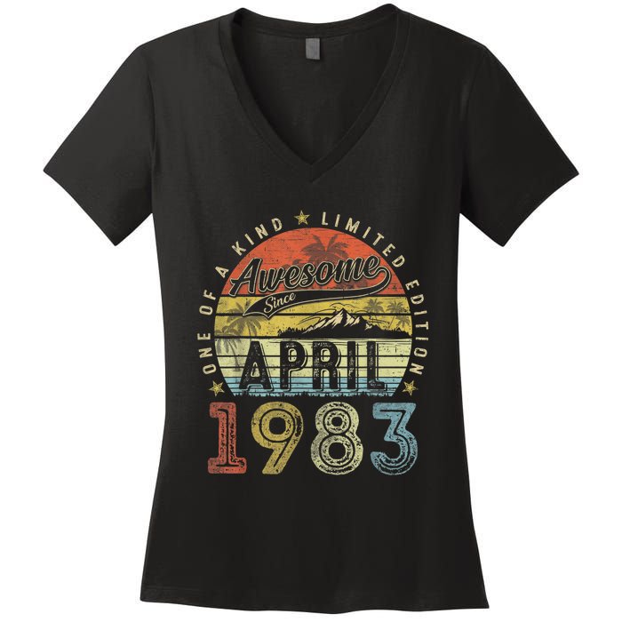 40th Birthday Gift Awesome Since April 1983 40 Year Old Women's V-Neck T-Shirt