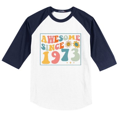 49th Birthday Gifts Awesome Since 1973 49 Years Old Groovy Baseball Sleeve Shirt