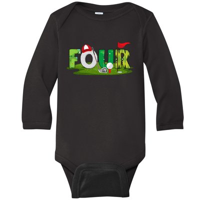 4th Birthday Golf Theme 4 Year Old Sport Party Baby Long Sleeve Bodysuit