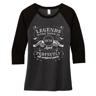 44th Birthday Gift Vintage Legends Born In 1979 44 Years Old Women's Tri-Blend 3/4-Sleeve Raglan Shirt