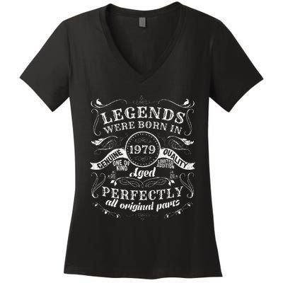 44th Birthday Gift Vintage Legends Born In 1979 44 Years Old Women's V-Neck T-Shirt