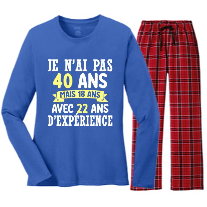 40th Birthday Gift For Humour Je N'ai Pas 40 Gift Women's Long Sleeve Flannel Pajama Set 