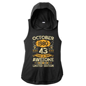 43rd Birthday Gift Decoration October 1980 43 Years Olds Ladies PosiCharge Tri-Blend Wicking Draft Hoodie Tank