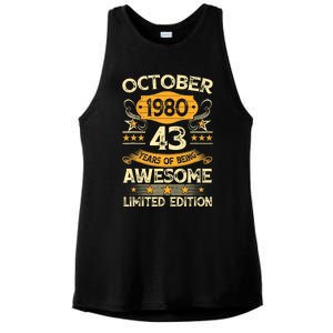 43rd Birthday Gift Decoration October 1980 43 Years Olds Ladies PosiCharge Tri-Blend Wicking Tank