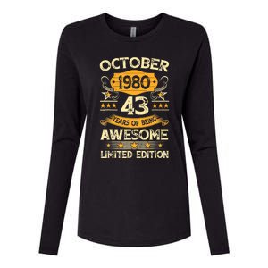 43rd Birthday Gift Decoration October 1980 43 Years Olds Womens Cotton Relaxed Long Sleeve T-Shirt