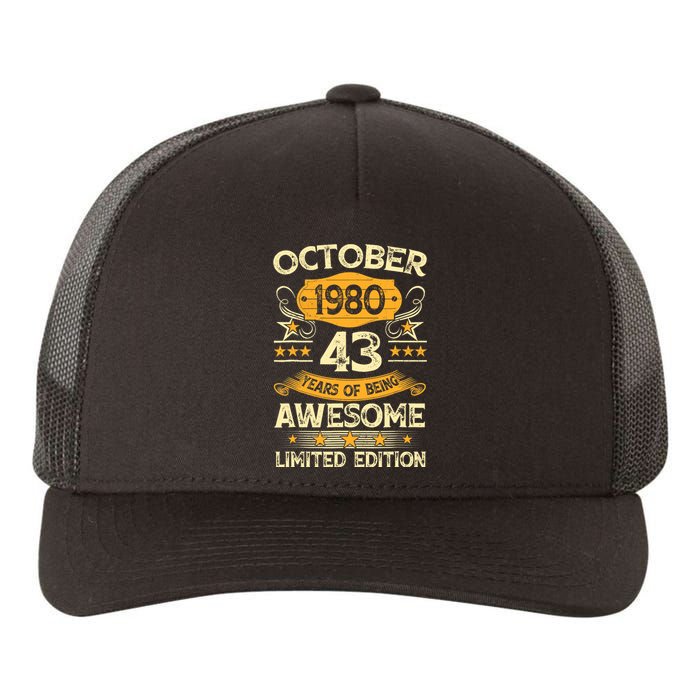 43rd Birthday Gift Decoration October 1980 43 Years Olds Yupoong Adult 5-Panel Trucker Hat