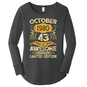 43rd Birthday Gift Decoration October 1980 43 Years Olds Women's Perfect Tri Tunic Long Sleeve Shirt