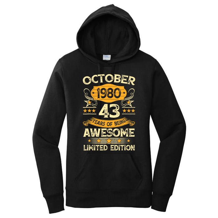 43rd Birthday Gift Decoration October 1980 43 Years Olds Women's Pullover Hoodie