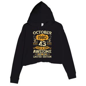 43rd Birthday Gift Decoration October 1980 43 Years Olds Crop Fleece Hoodie