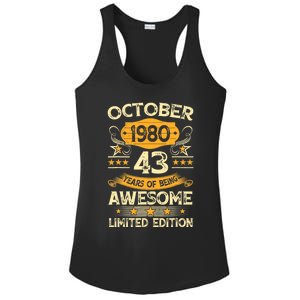 43rd Birthday Gift Decoration October 1980 43 Years Olds Ladies PosiCharge Competitor Racerback Tank