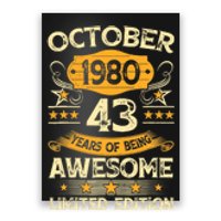 43rd Birthday Gift Decoration October 1980 43 Years Olds Poster