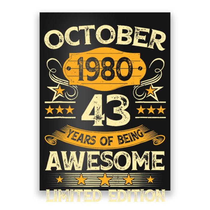 43rd Birthday Gift Decoration October 1980 43 Years Olds Poster