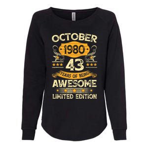 43rd Birthday Gift Decoration October 1980 43 Years Olds Womens California Wash Sweatshirt