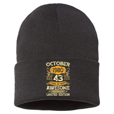 43rd Birthday Gift Decoration October 1980 43 Years Olds Sustainable Knit Beanie