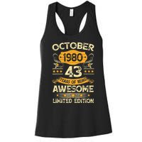 43rd Birthday Gift Decoration October 1980 43 Years Olds Women's Racerback Tank