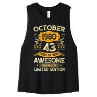 43rd Birthday Gift Decoration October 1980 43 Years Olds Women's Racerback Cropped Tank