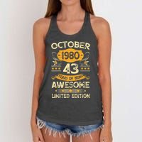 43rd Birthday Gift Decoration October 1980 43 Years Olds Women's Knotted Racerback Tank