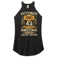 43rd Birthday Gift Decoration October 1980 43 Years Olds Women's Perfect Tri Rocker Tank