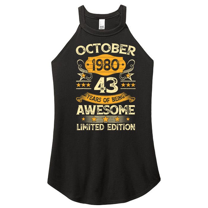 43rd Birthday Gift Decoration October 1980 43 Years Olds Women's Perfect Tri Rocker Tank