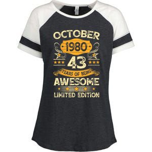 43rd Birthday Gift Decoration October 1980 43 Years Olds Enza Ladies Jersey Colorblock Tee