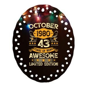 43rd Birthday Gift Decoration October 1980 43 Years Olds Ceramic Oval Ornament