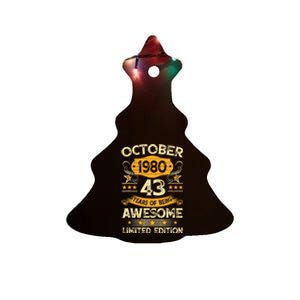 43rd Birthday Gift Decoration October 1980 43 Years Olds Ceramic Tree Ornament