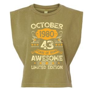 43rd Birthday Gift Decoration October 1980 43 Years Olds Garment-Dyed Women's Muscle Tee