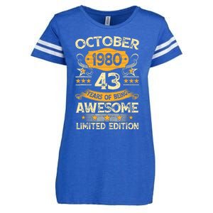 43rd Birthday Gift Decoration October 1980 43 Years Olds Enza Ladies Jersey Football T-Shirt