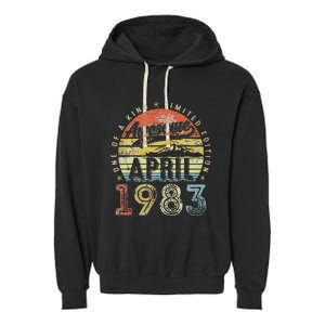 40th Birthday Gift Awesome Since April 1983 40 Year Old Garment-Dyed Fleece Hoodie