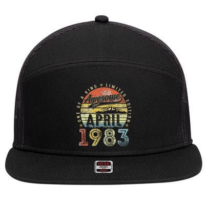 40th Birthday Gift Awesome Since April 1983 40 Year Old 7 Panel Mesh Trucker Snapback Hat