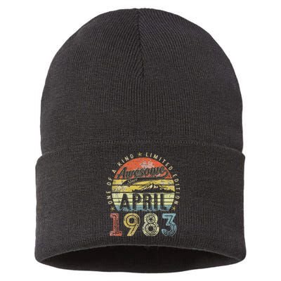 40th Birthday Gift Awesome Since April 1983 40 Year Old Sustainable Knit Beanie