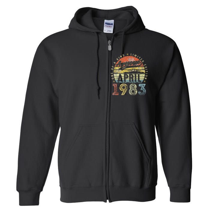 40th Birthday Gift Awesome Since April 1983 40 Year Old Full Zip Hoodie