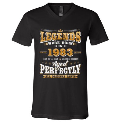 40th Birthday Gift Vintage Legends Born In 1983 40 Years Old Cute V-Neck T-Shirt