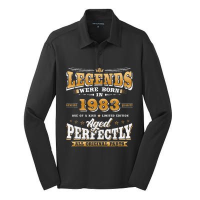 40th Birthday Gift Vintage Legends Born In 1983 40 Years Old Cute Silk Touch Performance Long Sleeve Polo