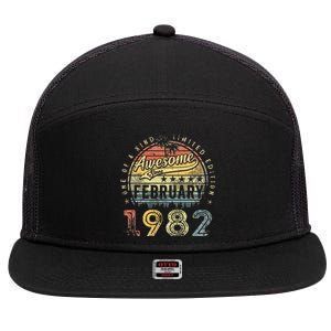 41st Birthday Gift Awesome Since February 1982 41 Year Old 7 Panel Mesh Trucker Snapback Hat