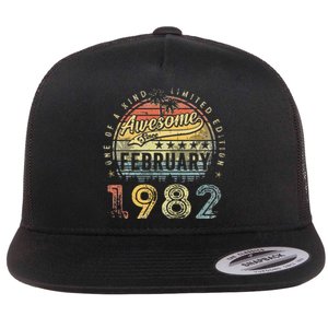 41st Birthday Gift Awesome Since February 1982 41 Year Old Flat Bill Trucker Hat