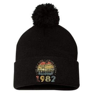 41st Birthday Gift Awesome Since February 1982 41 Year Old Pom Pom 12in Knit Beanie