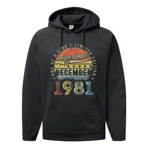 41th Birthday Gift Awesome Since December 1981 41 Year Old Performance Fleece Hoodie