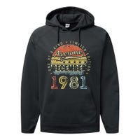 41th Birthday Gift Awesome Since December 1981 41 Year Old Performance Fleece Hoodie