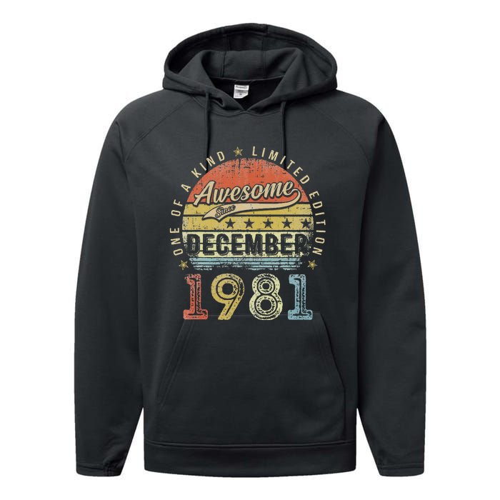 41th Birthday Gift Awesome Since December 1981 41 Year Old Performance Fleece Hoodie