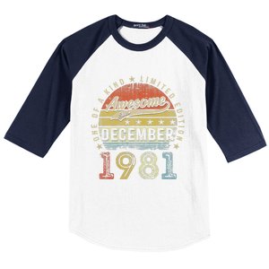 41th Birthday Gift Awesome Since December 1981 41 Year Old Baseball Sleeve Shirt