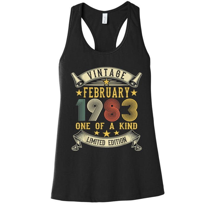 40th Birthday Gift Vintage February 1983 Limited Edition Women's Racerback Tank