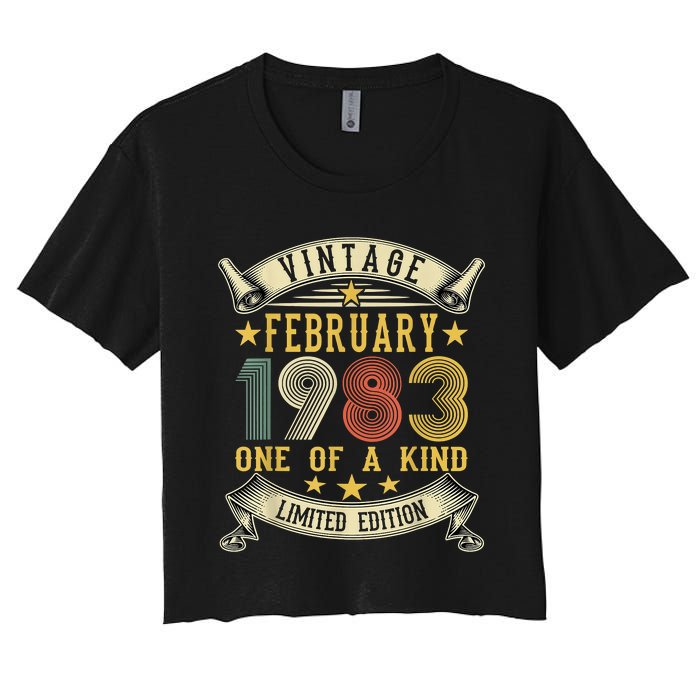 40th Birthday Gift Vintage February 1983 Limited Edition Women's Crop Top Tee