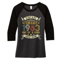 40th Birthday Gift Vintage February 1983 Limited Edition Women's Tri-Blend 3/4-Sleeve Raglan Shirt