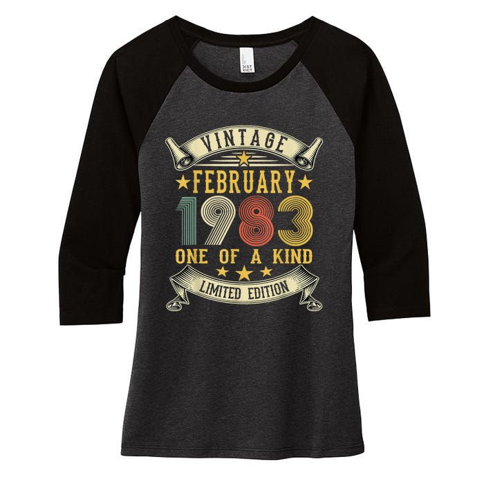 40th Birthday Gift Vintage February 1983 Limited Edition Women's Tri-Blend 3/4-Sleeve Raglan Shirt